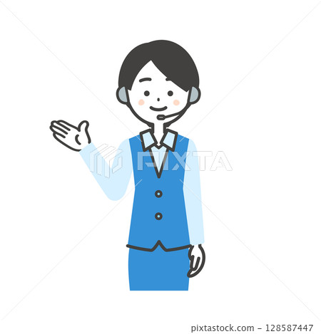 Illustration of a female operator in uniform pointing with her hand Illustration of a female operator in uniform pointing with her hand 128587447