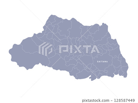 Gray map of Saitama prefecture with administrative divisions 128587449