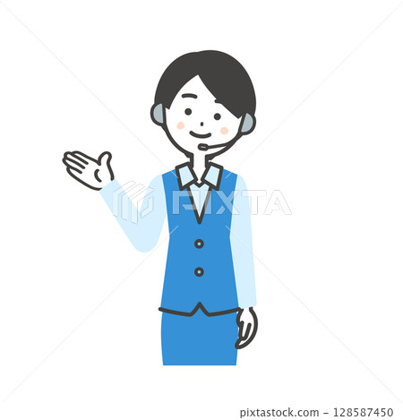 Illustration of a female operator in uniform looking in the direction indicated by her hand Illustration of a female operator in uniform looking in the direction indicated by her hand 128587450