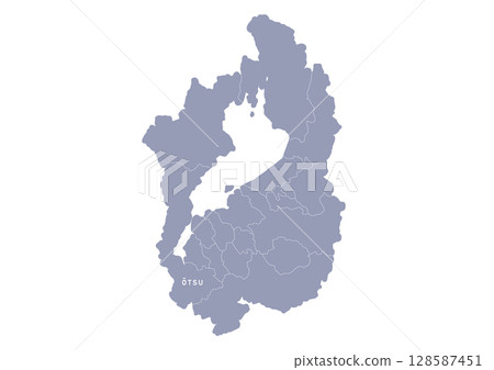 Gray map of Shiga prefecture with administrative divisions 128587451