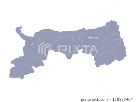 鳥取縣地圖，行政區劃以灰色顯示 128587464