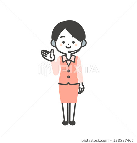 Illustration of a three-dimensional female operator in a uniform pointing with her hand 128587465