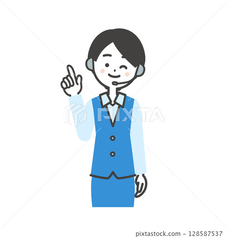 Illustration of a female operator in uniform pointing and winking Illustration of a female operator in uniform pointing and winking 128587537