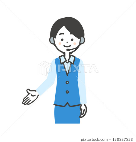 Illustration of a female operator in uniform pointing down with her hand 128587538