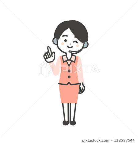 Illustration of a three-dimensional female operator in a uniform pointing and winking 128587544