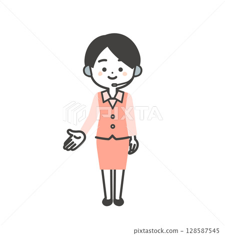 Illustration of a three-dimensional female operator in uniform pointing down with her hand 128587545