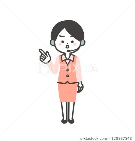 Illustration of a three-dimensional female operator in uniform standing with a finger up and a serious face 128587548