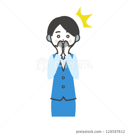 一名身穿制服的女操作員驚訝地摀住嘴巴的插圖 一名身穿制服的女操作員驚訝地摀住嘴巴的插圖 128587612