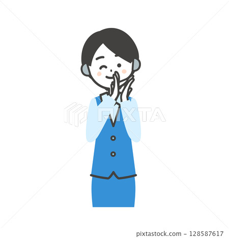 身穿制服的女操作員一邊鼓掌一邊眨眼的插圖 身穿制服的女操作員一邊鼓掌一邊眨眼的插圖 128587617