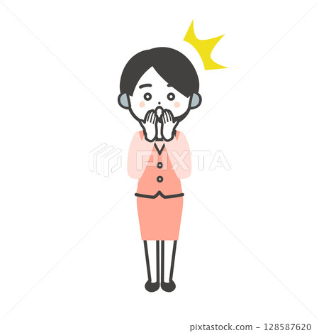 Illustration of a three-dimensional female operator in a uniform who is surprised and holds her mouth 128587620