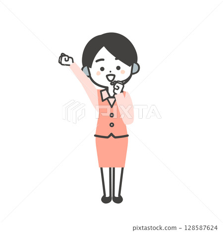 Illustration of a three-dimensional female operator in a uniform raising her fist 128587624