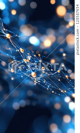A glowing neural network diagram with abstract interconnected data points and pulsing digital threads, set against code and matrix patterns. Data scientist A glowing neural network diagram with abstract interconnected data points and pulsing digital threads, set against code and matrix patterns. Data scientist 128587654