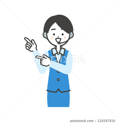 身穿制服的女操作員用雙手指向的插圖 身穿制服的女操作員用雙手指向的插圖 128587810