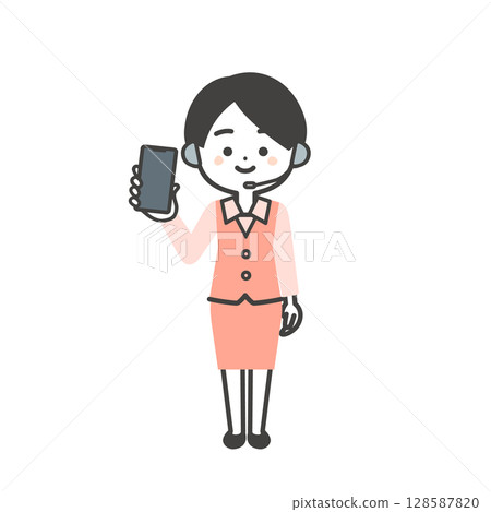 身穿制服的立體女性操作員將智慧型手機螢幕指向您的插圖 身穿制服的立體女性操作員將智慧型手機螢幕指向您的插圖 128587820