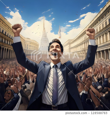 smiling businessman with hands in line 128588783