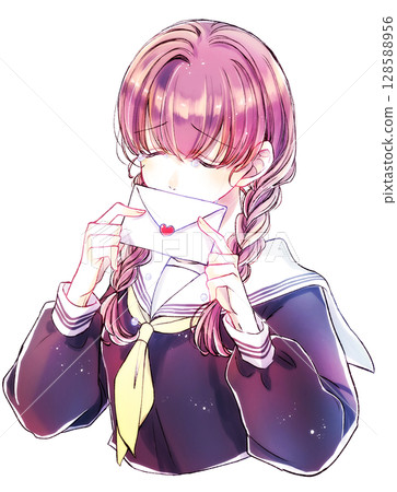 Sailor uniform schoolgirl with braids, tears, heartbreak 128588956