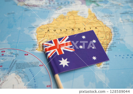 Bangkok, Thailand December 10, 2023 Australia map in world map paper. 128589044