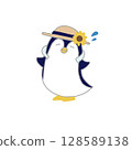 Illustration of a penguin wearing a straw hat 128589138