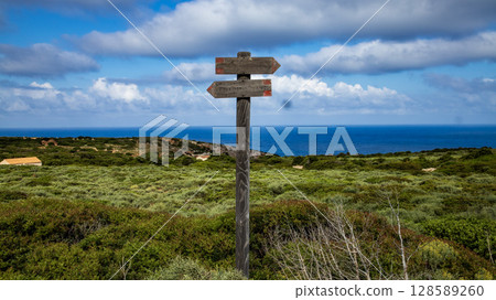 direction sign on the beach 128589260