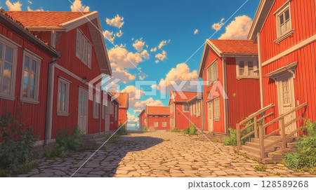 傳統的瑞典村莊：迷人的紅房子和鵝卵石街道 128589268