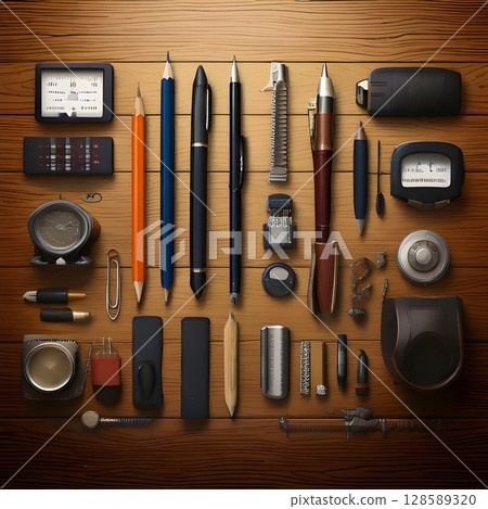 set for fishing tackles on wooden background 128589320