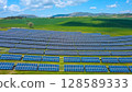 Rows of solar panels on a green meadow in Greece. 128589333