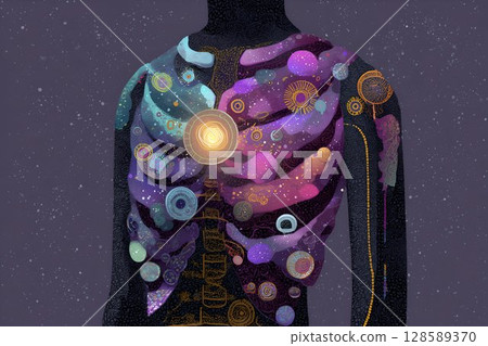 Celestial Anatomy A Surreal Cross-Section of the Human Torso, Unveiling Inner Cosmos 128589370