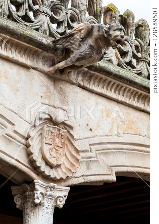 Gargoyle overlooking the historic architecture of Salamanca, Spain 128589501