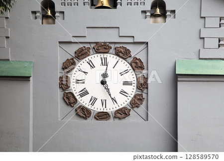 Historic clock tower, on a Clock Tower of a State bank in Nizhny Novgorod, Russia Historic clock tower, on a Clock Tower of a State bank in Nizhny Novgorod, Russia 128589570