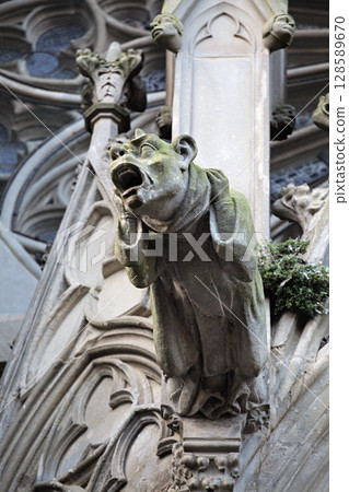 Gargoyle at Carcassonne Castle highlights medieval art 128589670