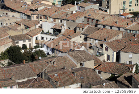 Rooftops of Carcassonne showing classic French architecture and tiles Rooftops of Carcassonne showing classic French architecture and tiles 128589689