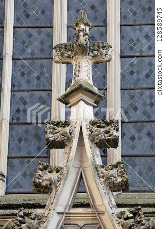 Intricate architectural details of Cathedral Saint-Etienne in Toulouse, France showcasing historical craftsmanship 128589745