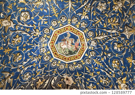 Intricate ceiling design featuring a knight on horseback in Sainte-Secile cathedral, Albi, France Intricate ceiling design featuring a knight on horseback in Sainte-Secile cathedral, Albi, France 128589777