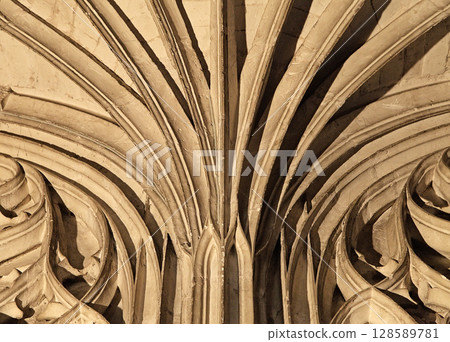 Symmetric architectural details of the Sainte-Secile cathedral ceiling in Albi, France 128589781