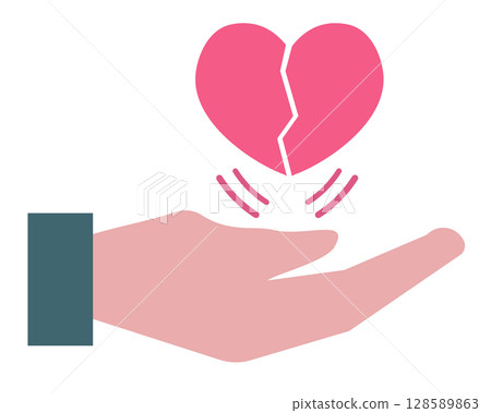 手和一顆破碎的心 手裡握著一顆破碎的心 向量插圖 128589863