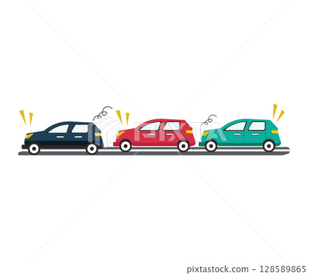 車輛擁擠交通堵塞。繁忙的道路。向量插圖 128589865