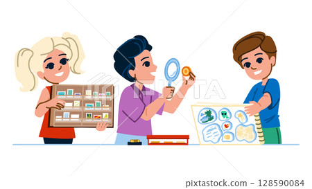 stamps collecting hobby kid vector 128590084