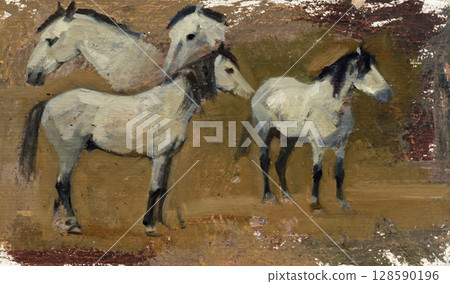 landscape, picture of nature, oil painting, handmade drawing 128590196