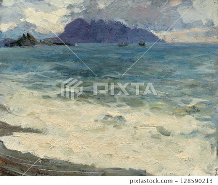 landscape, picture of nature, oil painting, handmade drawing 128590213