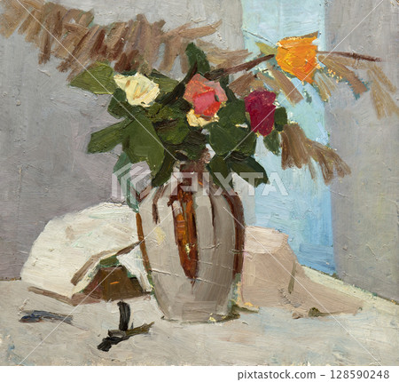 still life, oil painting, handmade drawing 128590248