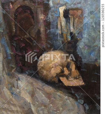 still life, oil painting, handmade drawing 128590255