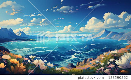 The blue sea on a sunny day 3 128590262