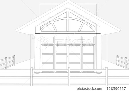 restaurant, 3D illustration, sketch, outline 128590337