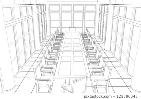 restaurant, 3D illustration, sketch, outline restaurant, 3D illustration, sketch, outline 128590343