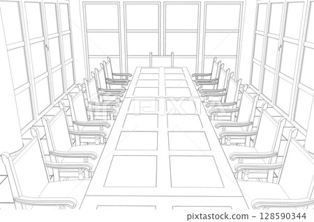 restaurant, 3D illustration, sketch, outline restaurant, 3D illustration, sketch, outline 128590344