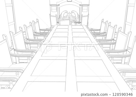 restaurant, 3D illustration, sketch, outline restaurant, 3D illustration, sketch, outline 128590346