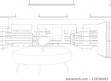 shopping mall, contour visualization, 3D illustration, sketch, outline shopping mall, contour visualization, 3D illustration, sketch, outline 128590403