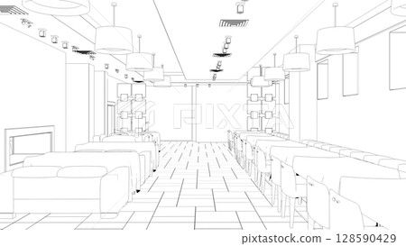 shopping mall, contour visualization, 3D illustration, sketch, outline shopping mall, contour visualization, 3D illustration, sketch, outline 128590429