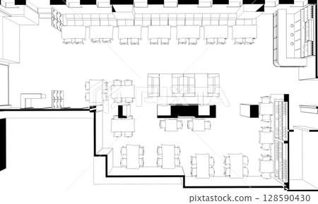 shopping mall, contour visualization, 3D illustration, sketch, outline shopping mall, contour visualization, 3D illustration, sketch, outline 128590430