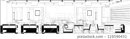 shopping mall, contour visualization, 3D illustration, sketch, outline 128590431